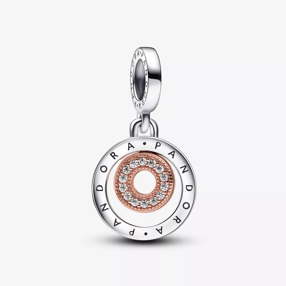 charm colgante con círculos y logotipo de pandora en dos tonos 782287c01