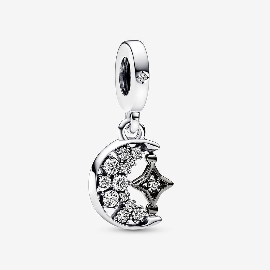 charm colgante de media luna brillante y estrella giratoria de pandora 792781c01