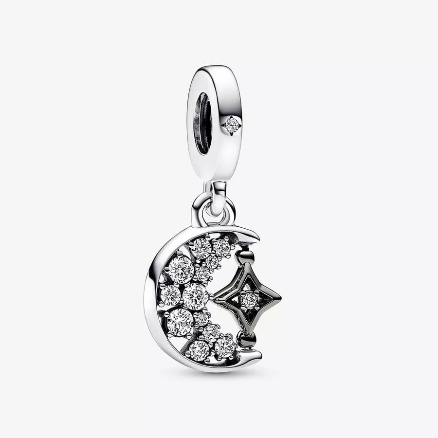 charm colgante de media luna brillante y estrella giratoria de pandora 792781c01