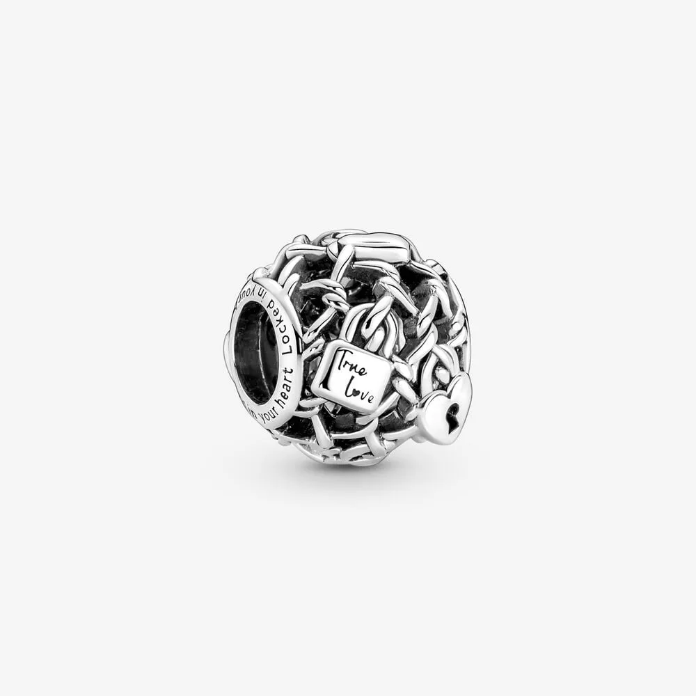 charm de candado con eslabones de cadena calados de pandora 790071c00