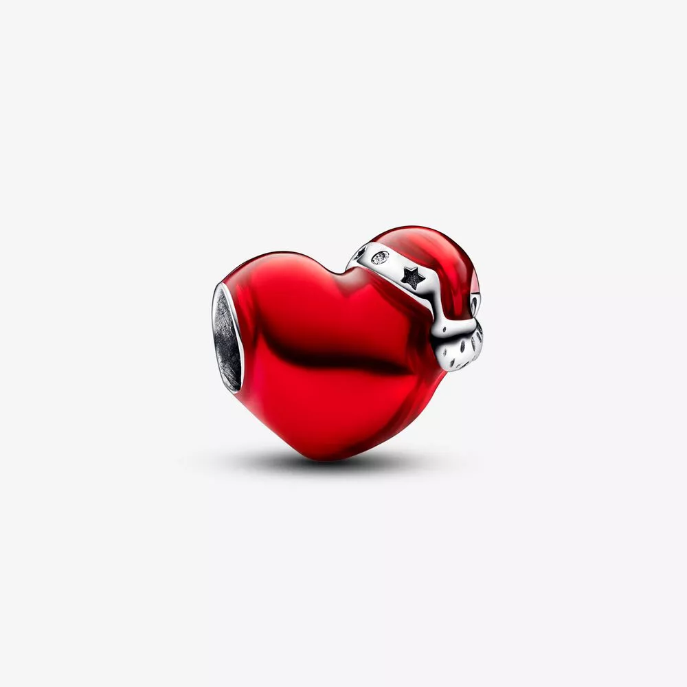 charm de corazón navideño rojo metálico de pandora 792336c01