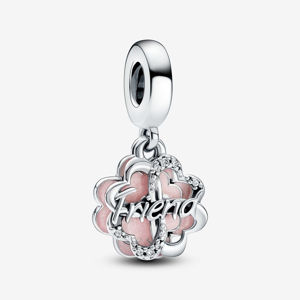 charm doble colgante de la amistad con trébol de cuatro hojas de pandora 792245c01