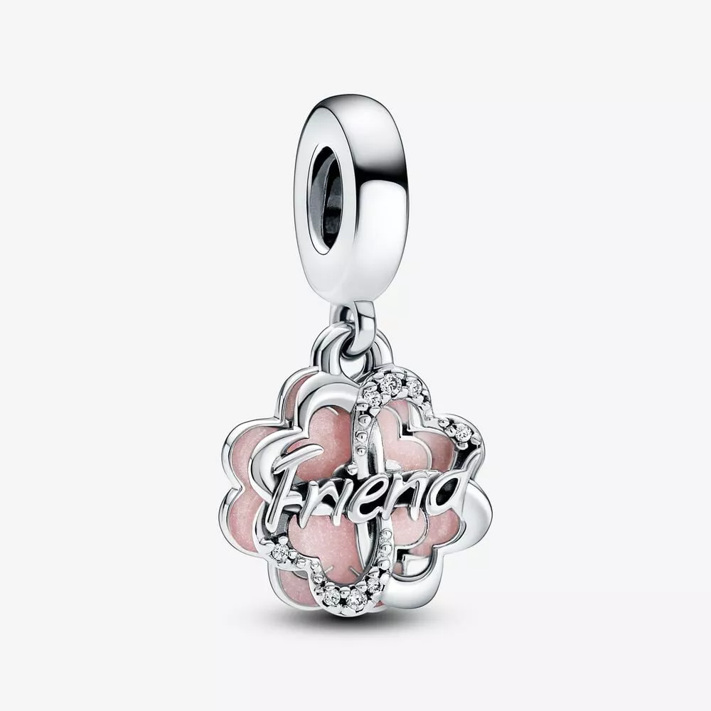 charm doble colgante de la amistad con trébol de cuatro hojas de pandora 792245c01