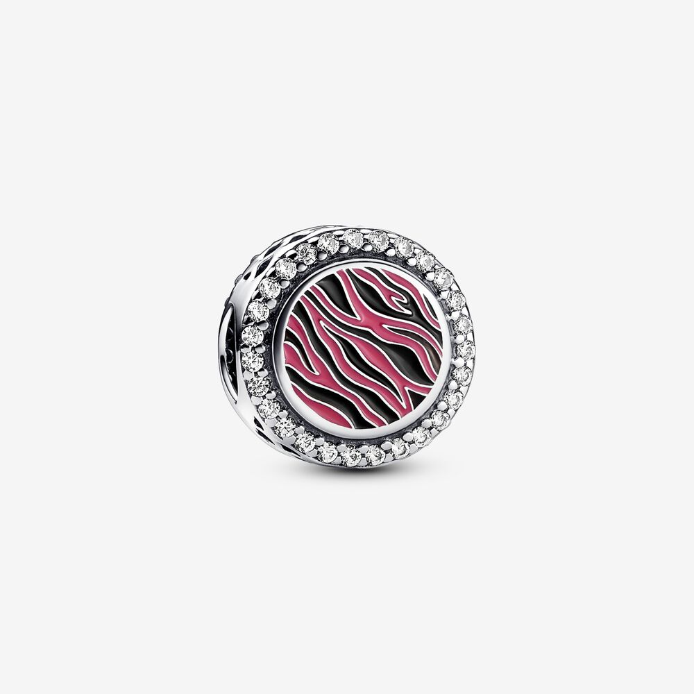 charm pandora en plata de ley con estampado de cebra rosa 792016cz_e026