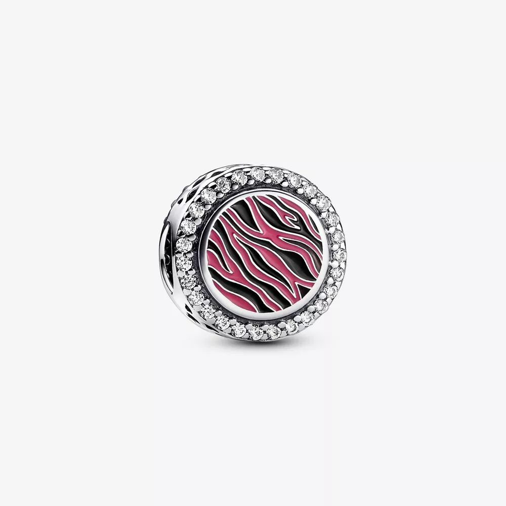 charm pandora en plata de ley con estampado de cebra rosa 792016cz_e026
