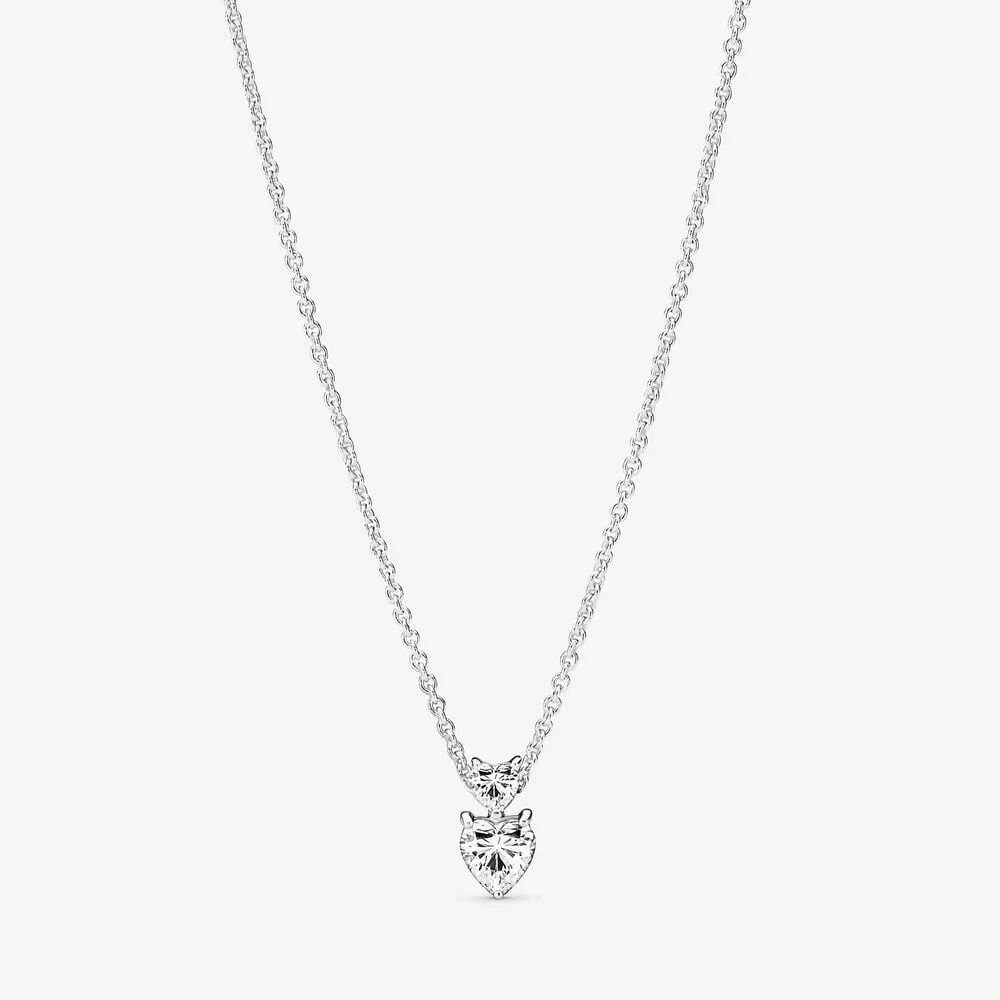 collar con colgante de corazón doble de pandora con brillantes 391229c01