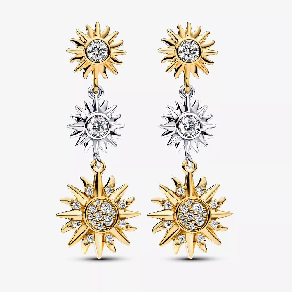 pendientes colgantes pandora sun en plata de ley y baño de oro de 14 k 262843c01