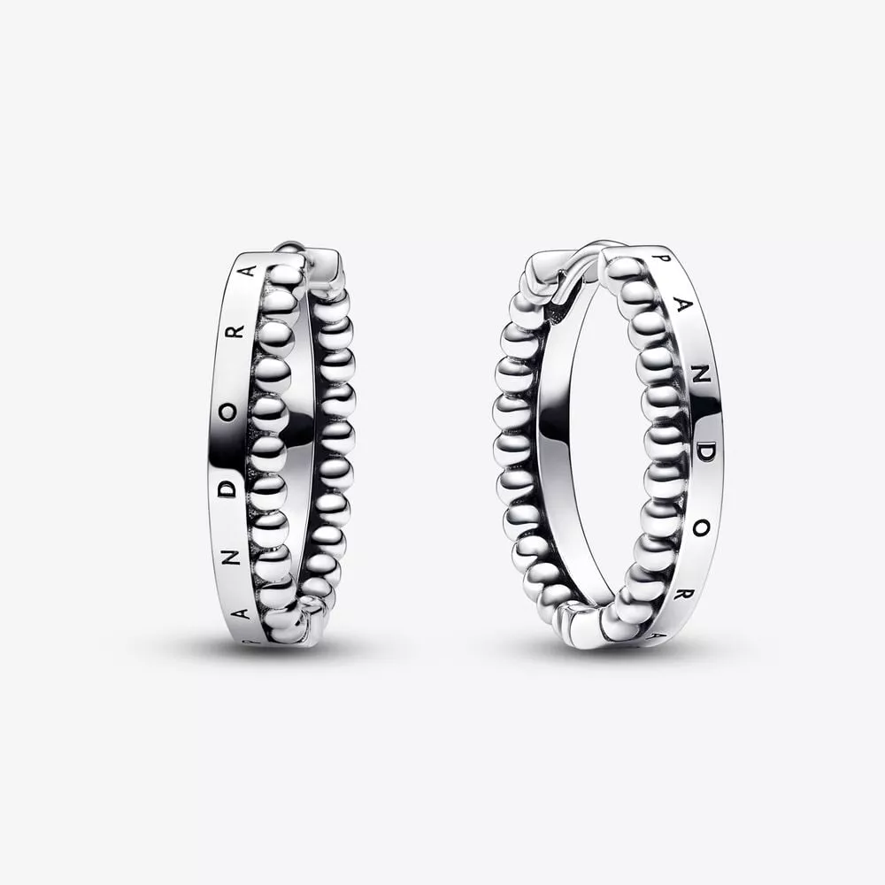 pendientes de aro con cuentas y logotipo de la firma pandora 292310c00