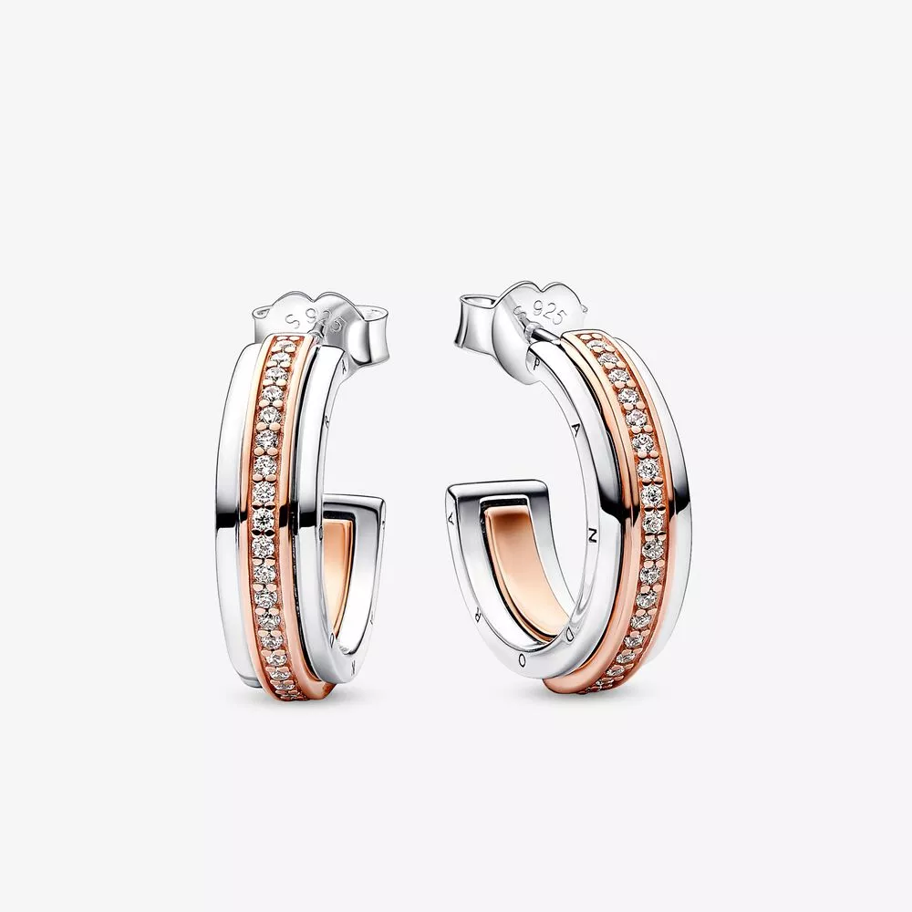 pendientes de aro con logo y pavé en dos tonos de pandora signature 282737c01