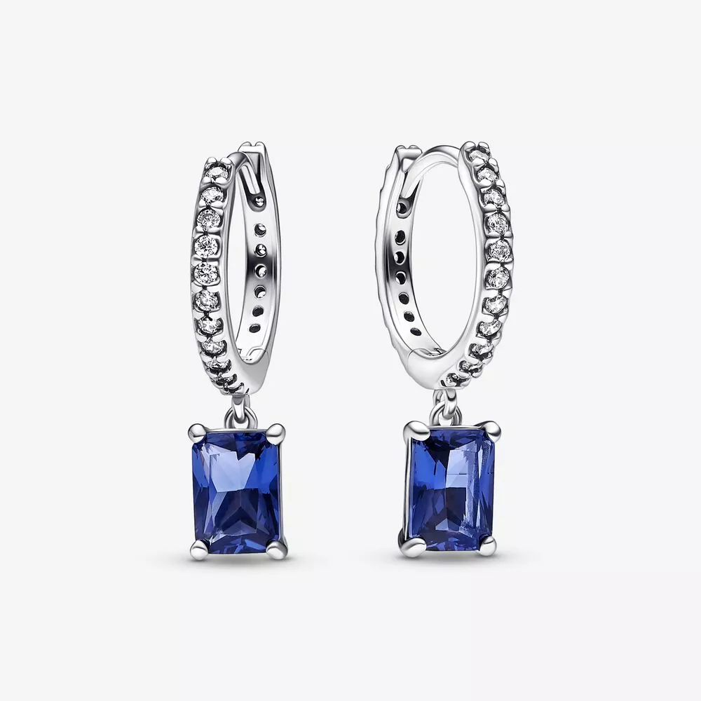 pendientes de aro rectangulares brillantes de pandora en color azul 292381c01