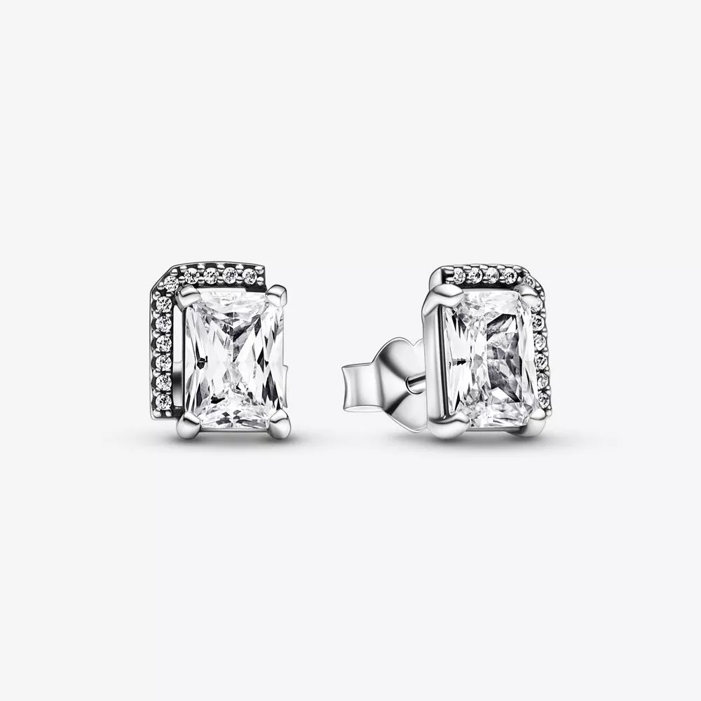 pendientes de botón con halo brillante rectangular de pandora 292380c01