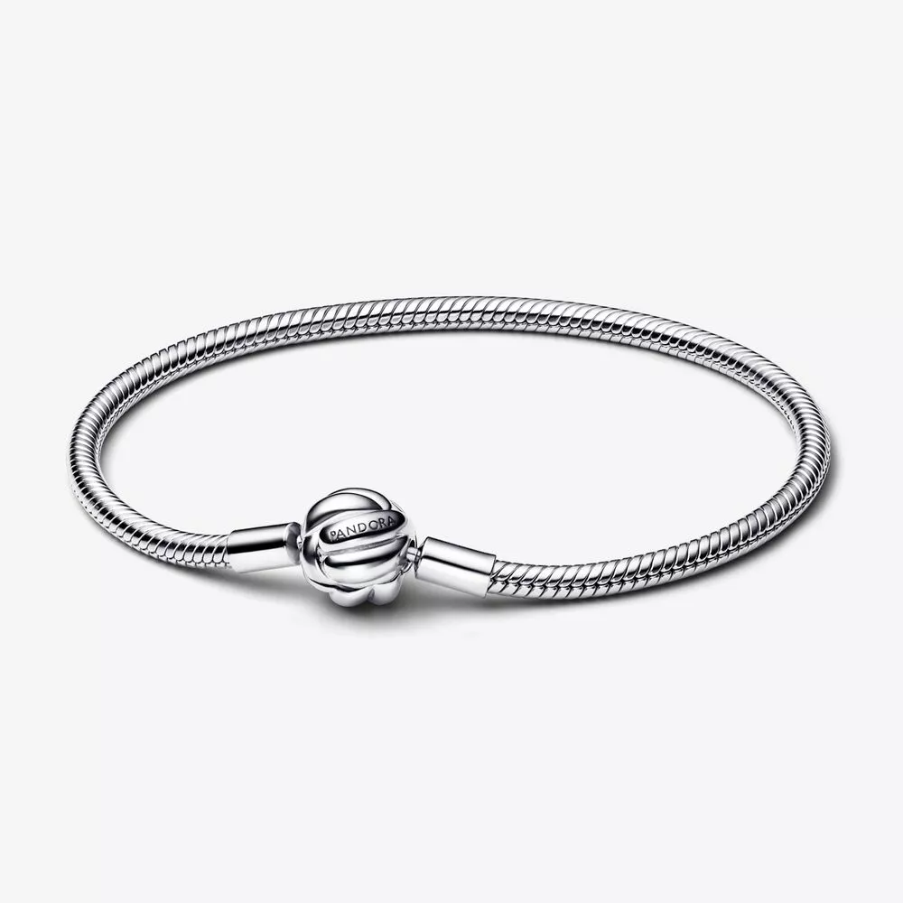 pulsera pandora de plata de ley con cadena de serpiente y cierre de nudo de amor 592422c00
