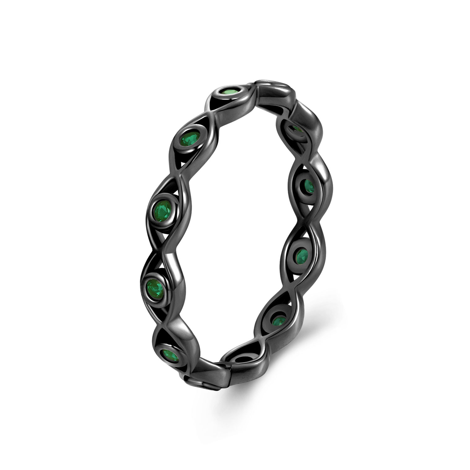 anillo de ojo de diablo chapado en oro negro estilo pandora bsr212 d