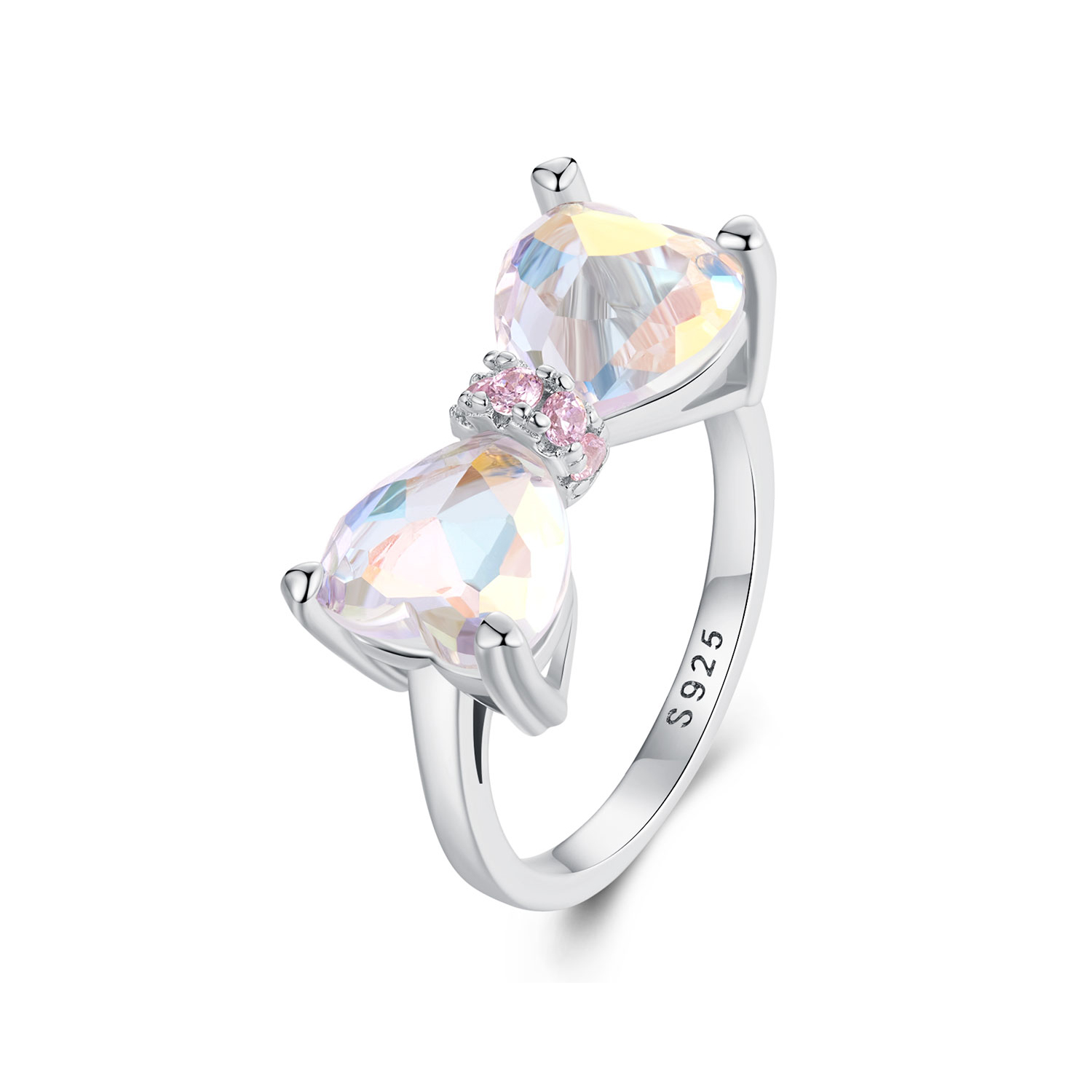 anillo estilo pandora con piedra central grande y lazo scr1000