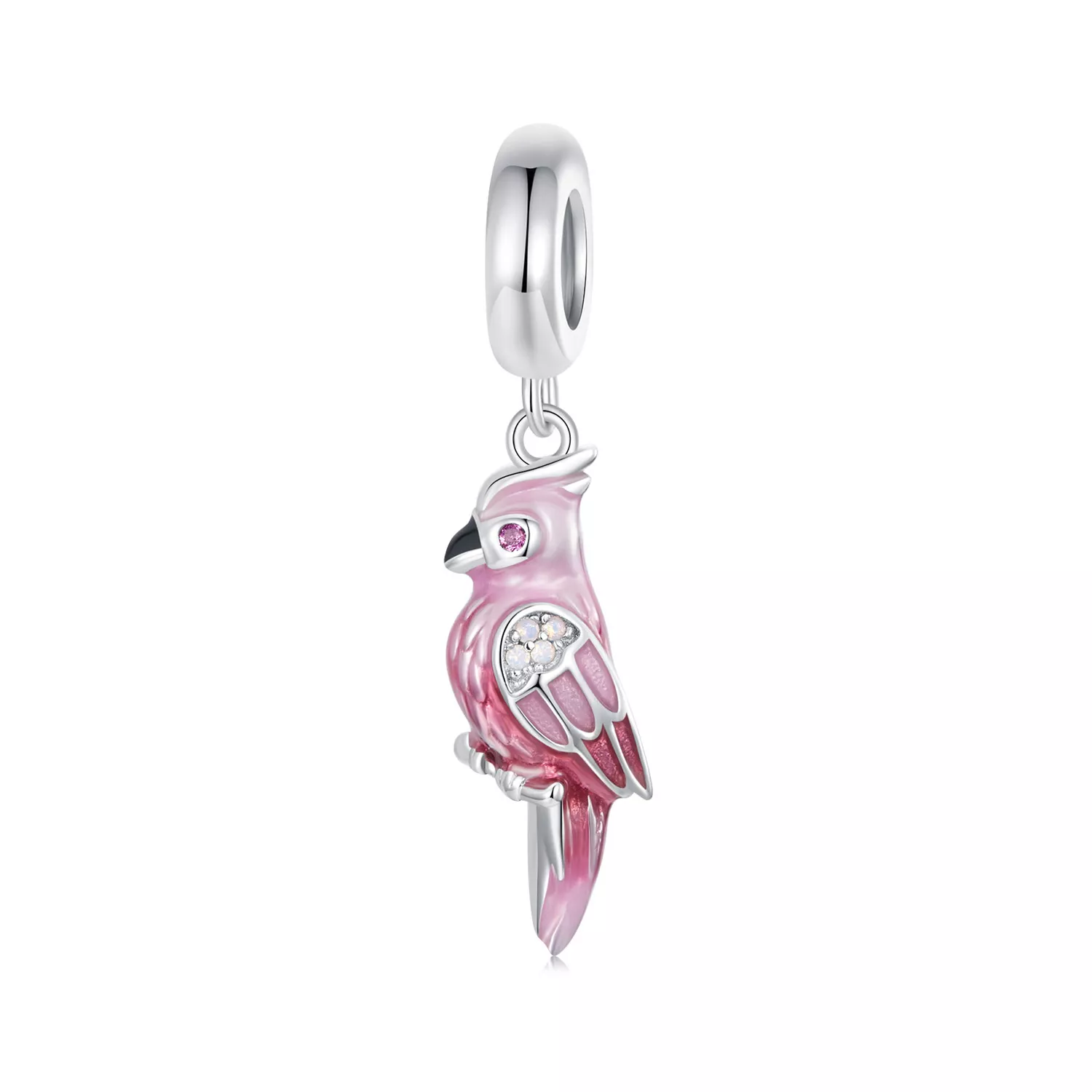 charm de loro rosa estilo pandora bsc971