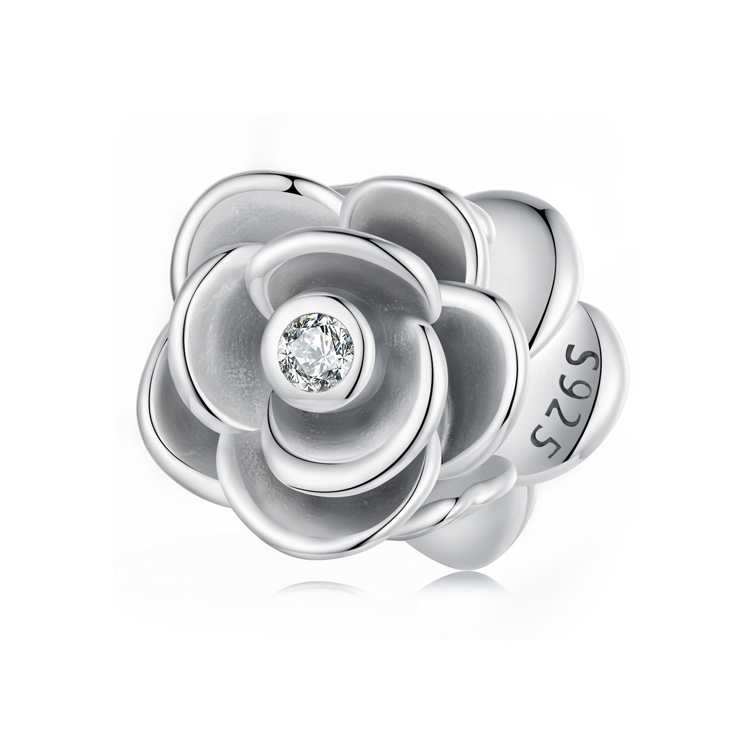 charm tridimensional con forma de rosa estilo pandora scc2705