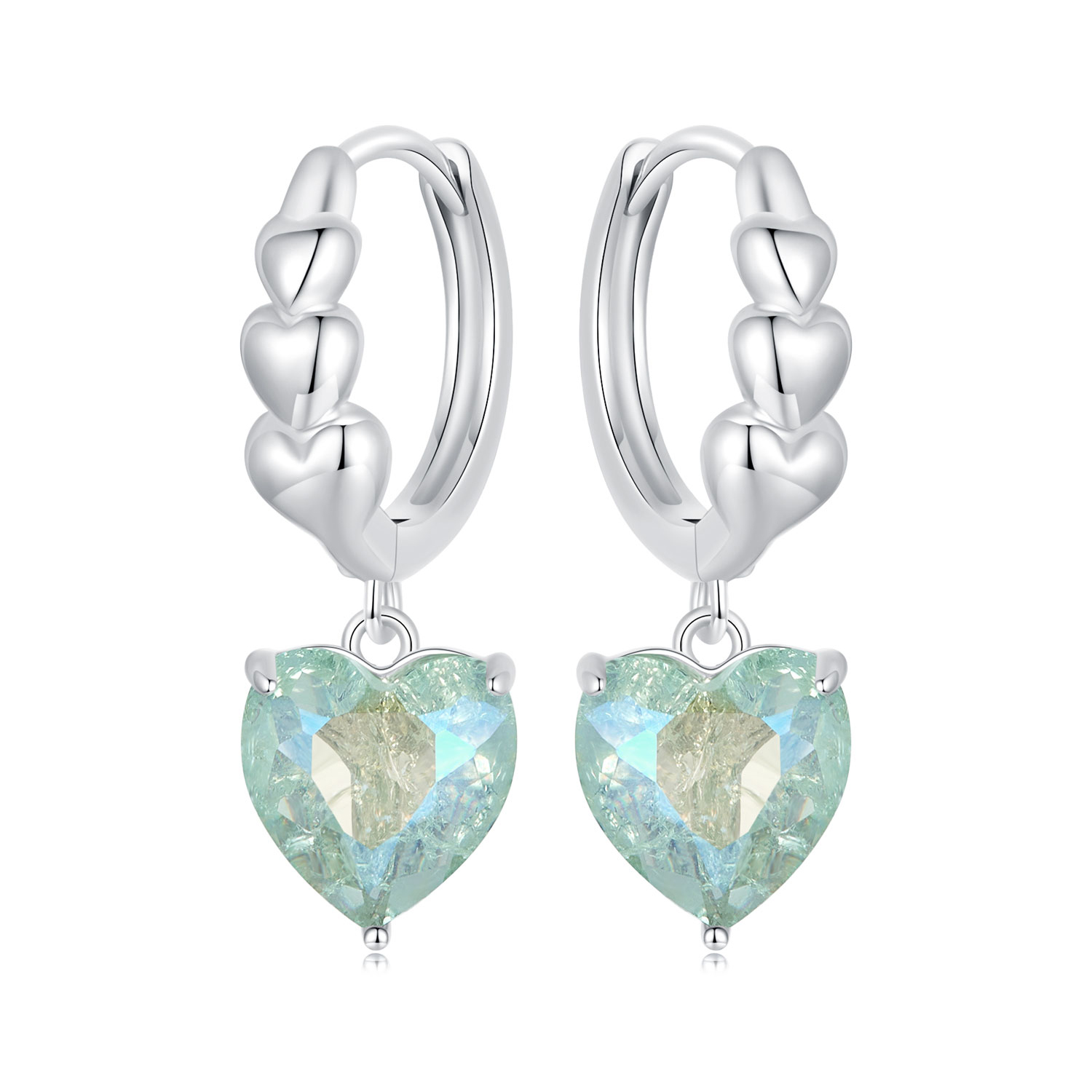 pendientes con forma de corazón de circonitas azules y verdes estilo pandora sce1706