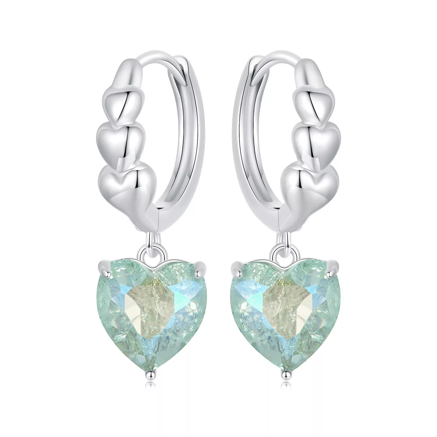 pendientes con forma de corazón de circonitas azules y verdes estilo pandora sce1706