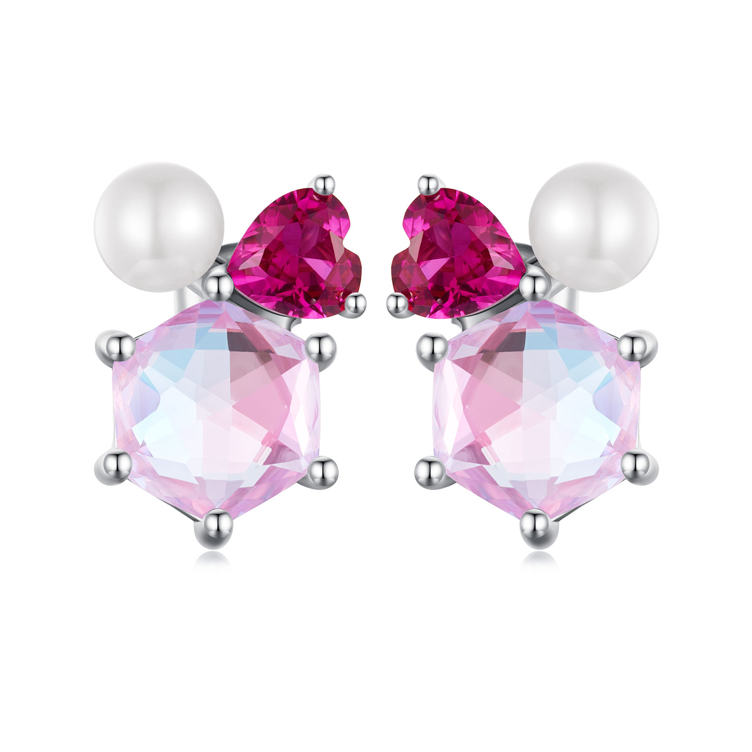 pendientes de perlas brillantes rosas estilo pandora sce1697