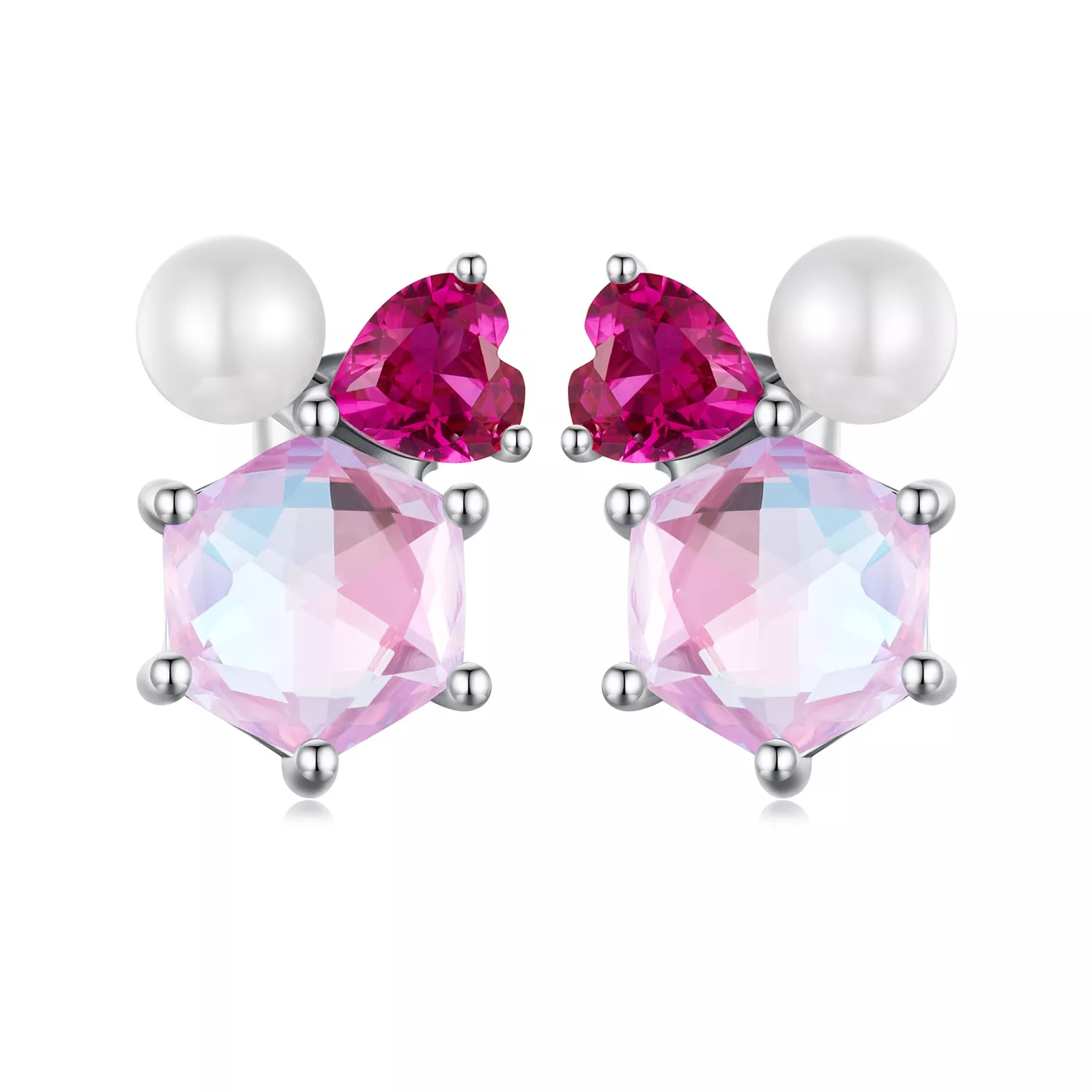 pendientes de perlas brillantes rosas estilo pandora sce1697