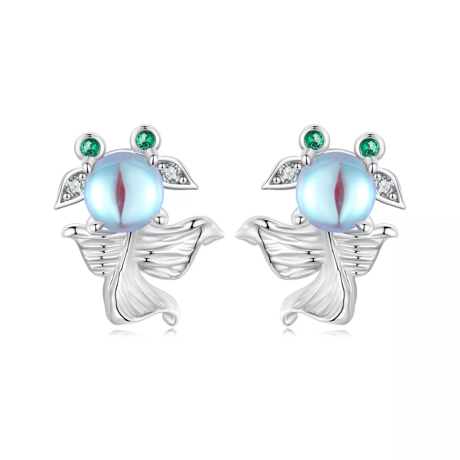 pendientes estilo pandora con forma de pez y luz de luna sce1693