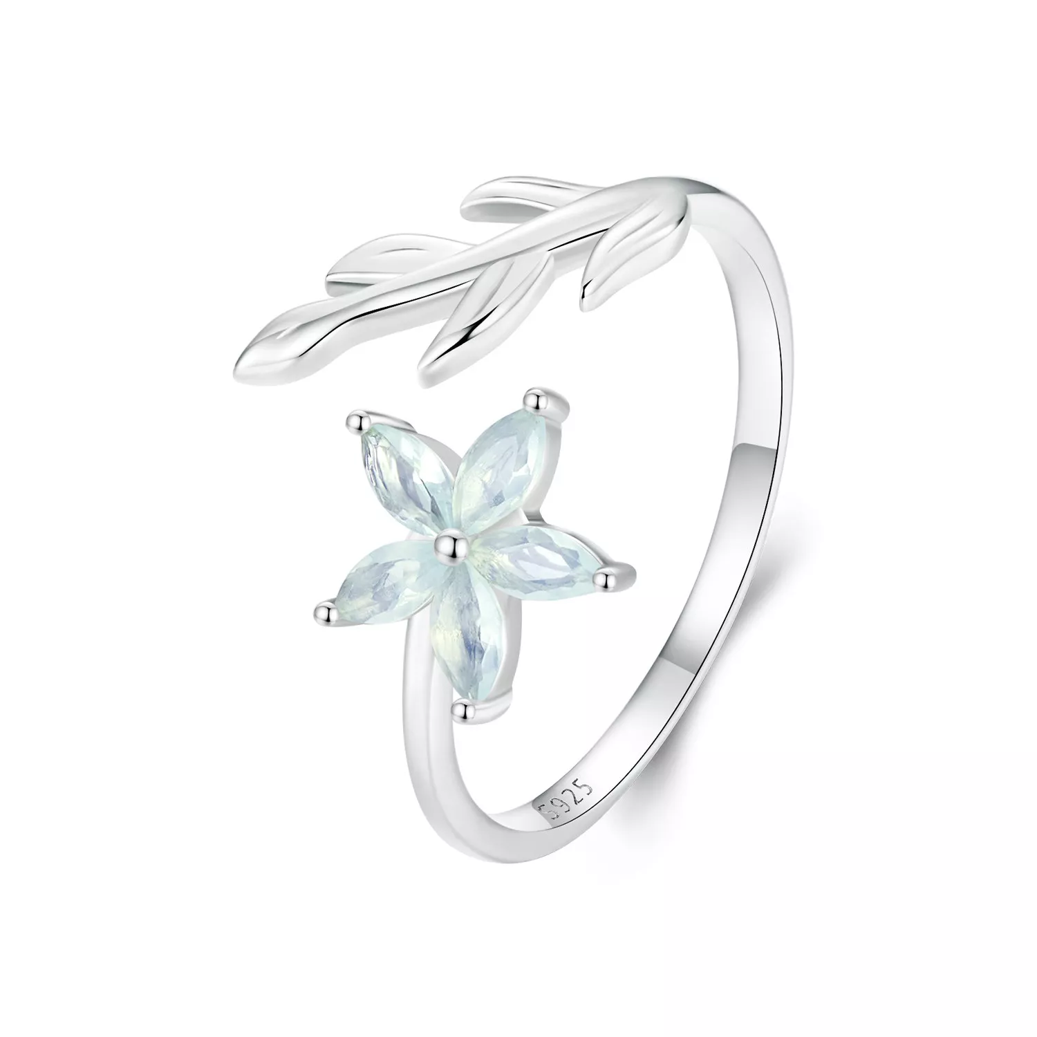 anillo abierto con flor verde estilo pandora bsr533 e