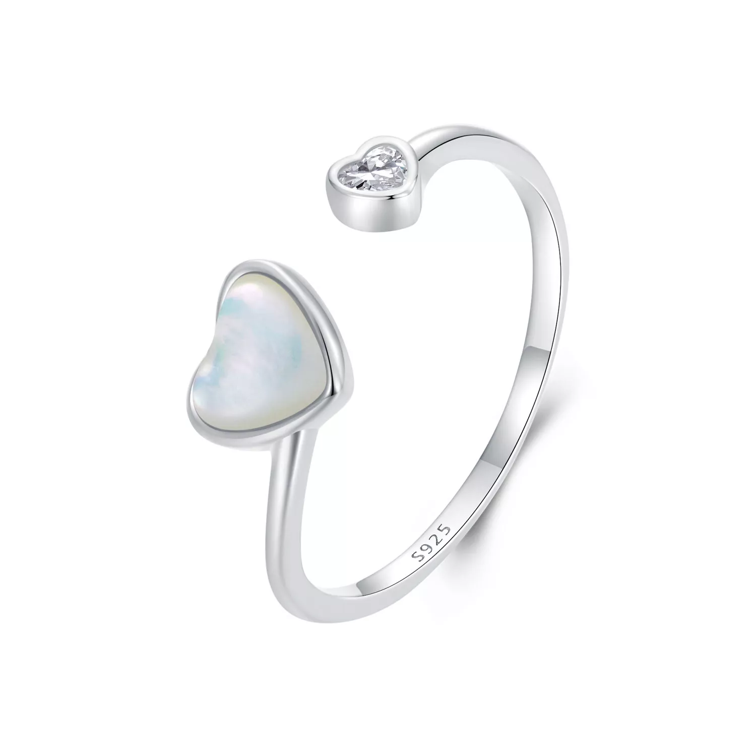 anillo abierto de concha blanca con forma de corazón que late al estilo pandora bsr520 e