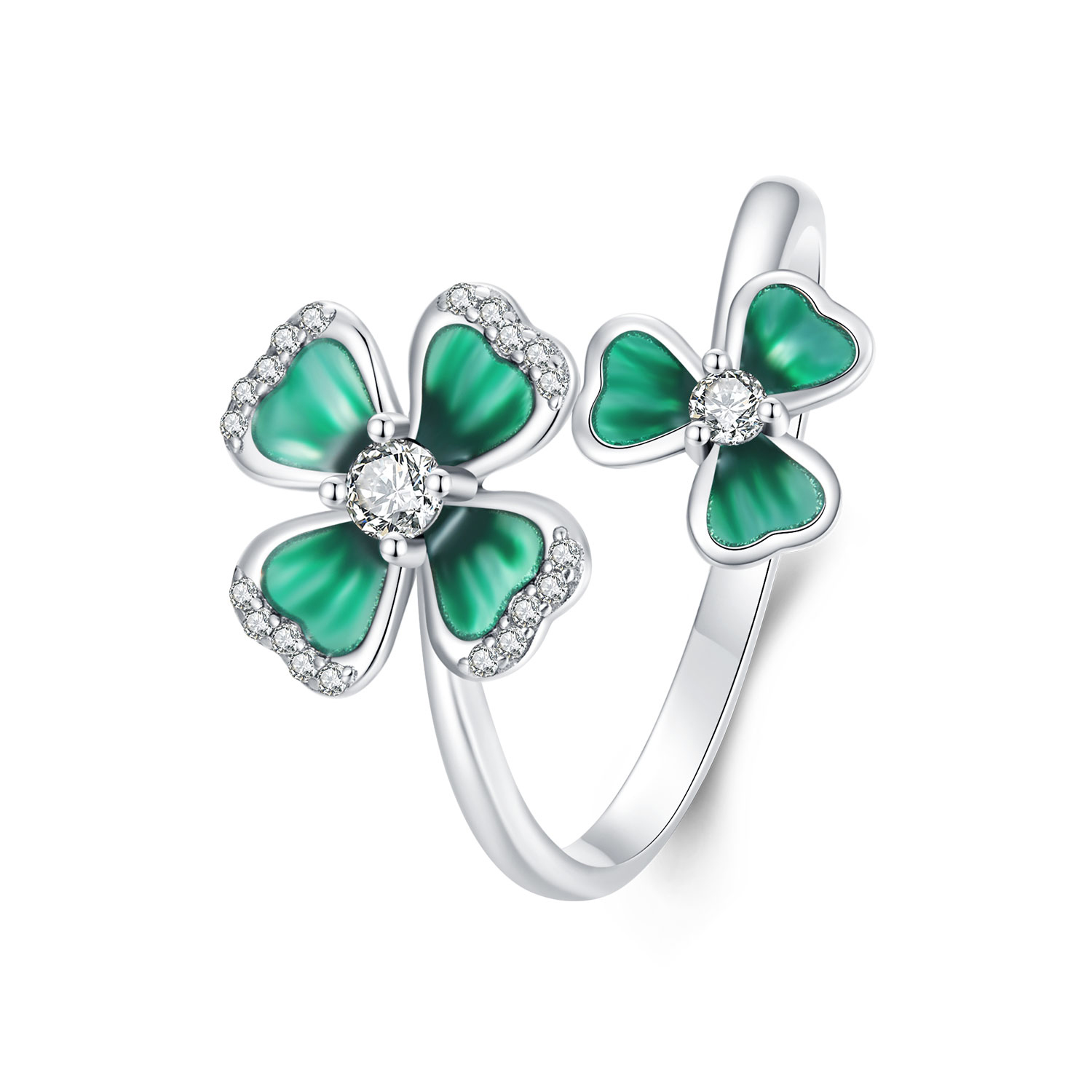 anillo abierto estilo pandora con trébol de cuatro hojas bsr528 e