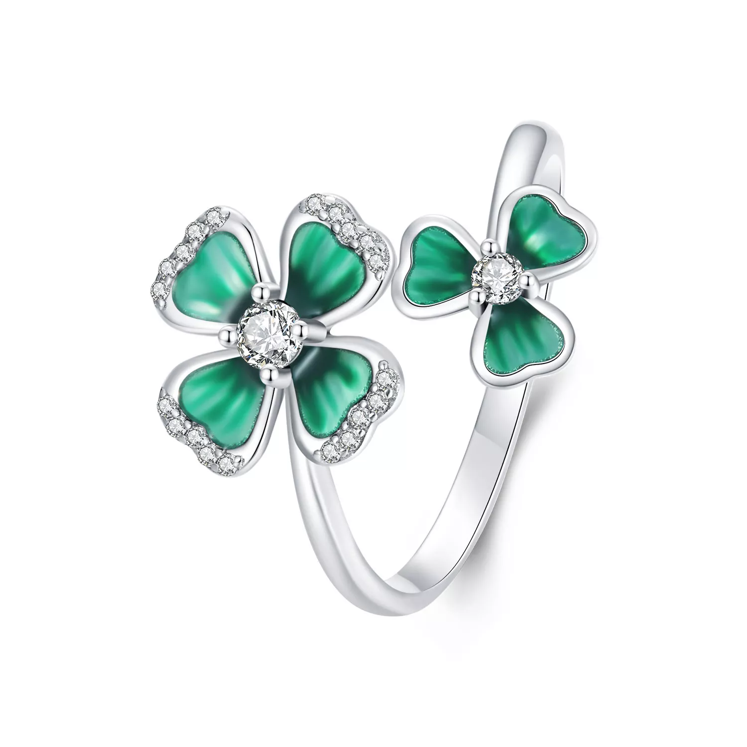 anillo abierto estilo pandora con trébol de cuatro hojas bsr528 e