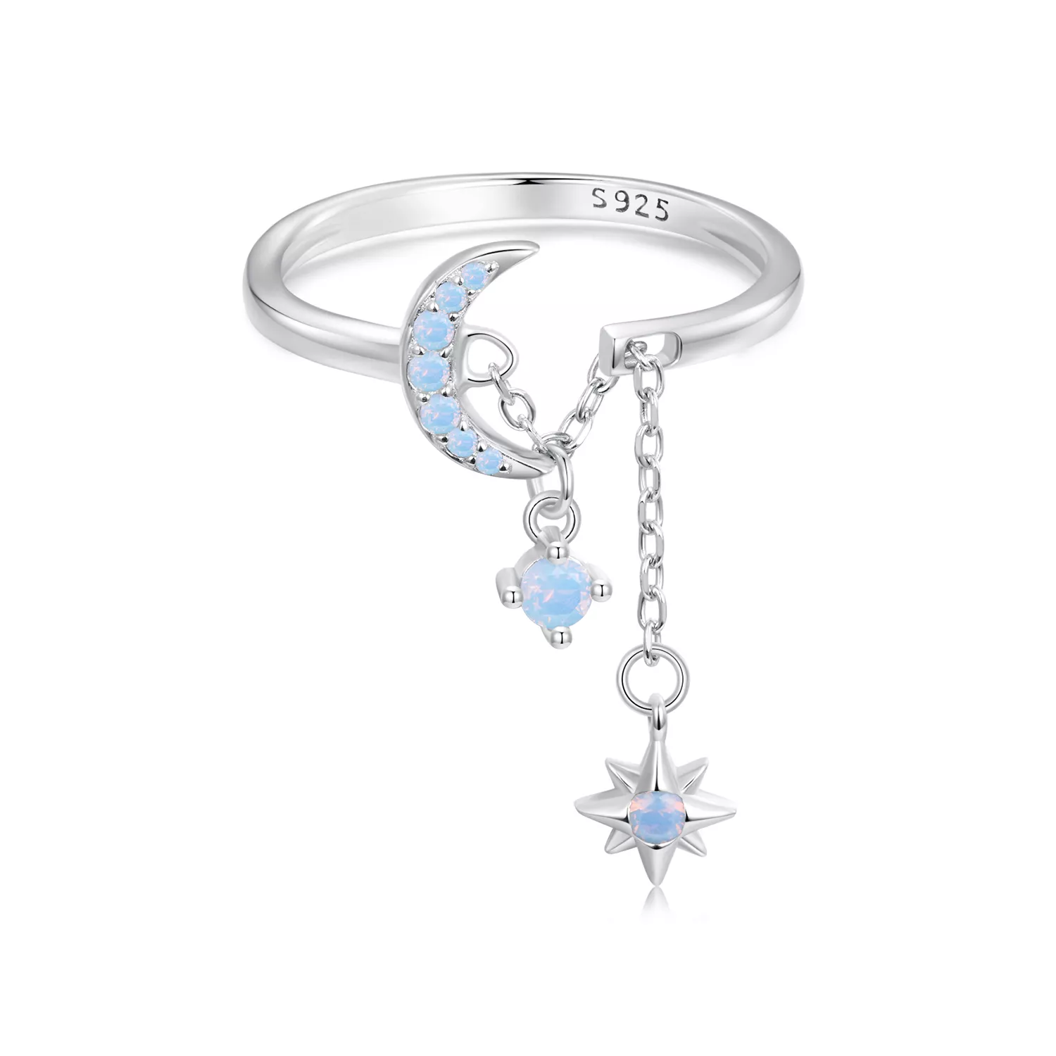 anillo de cadena con estrella y luna estilo pandora bsr548 e