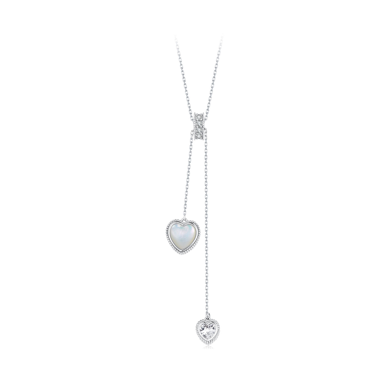 cadena en forma de y con cha blanca y corazón palpitante estilo pandora bsn372