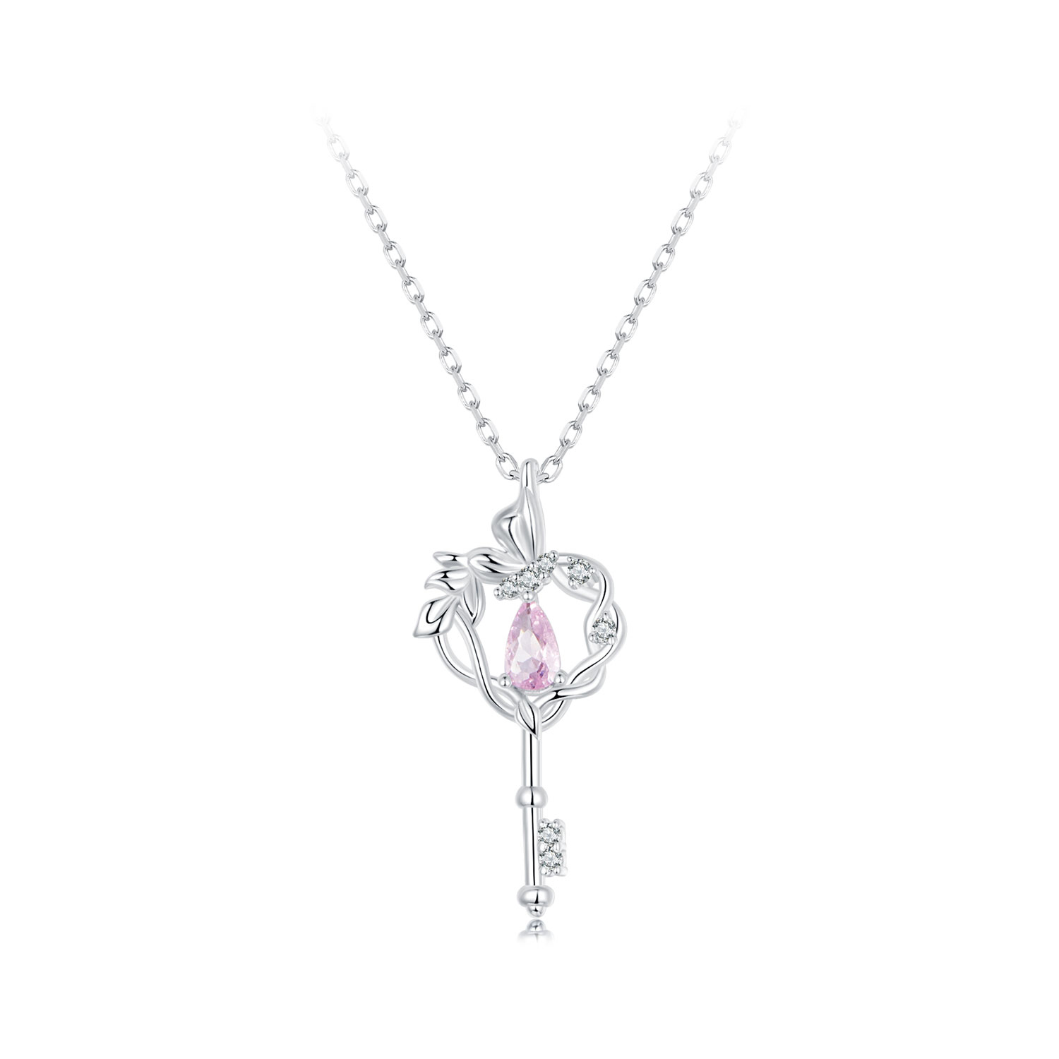 collar con forma de mariposa y llave en forma de corazón estilo pandora scn518
