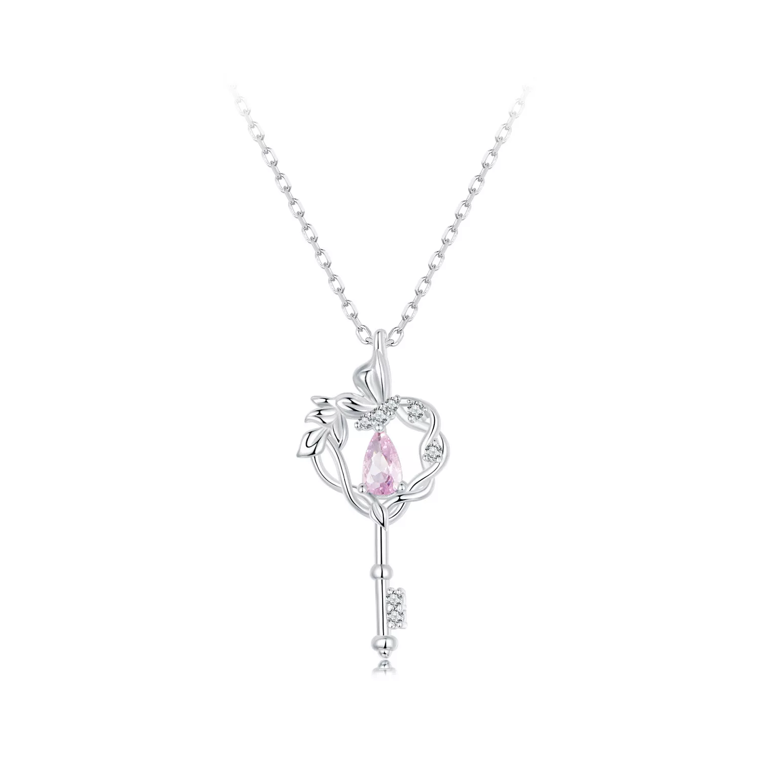 collar con forma de mariposa y llave en forma de corazón estilo pandora scn518