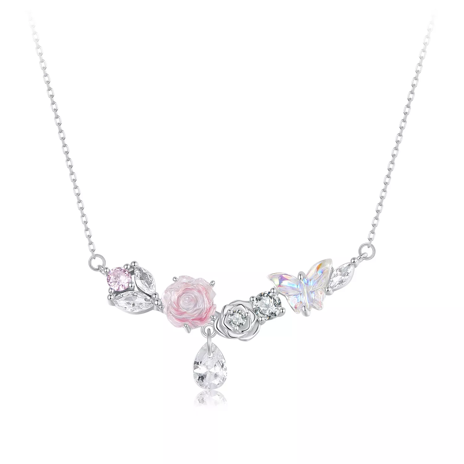 collar de mariposa y flor de fantasía estilo pandora scn521