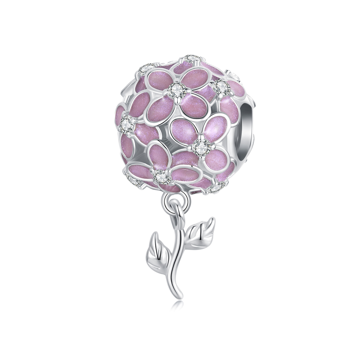 cuentas de bola con forma de flor rosa estilo pandora scc2738