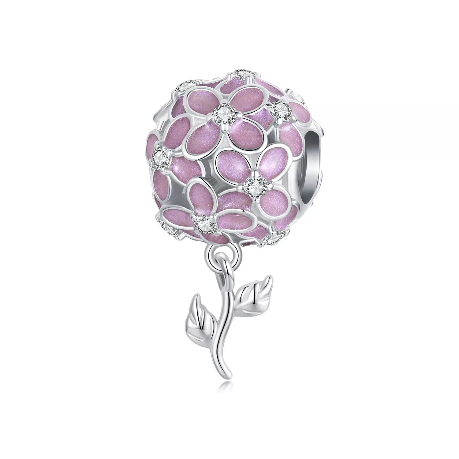cuentas de bola con forma de flor rosa estilo pandora scc2738