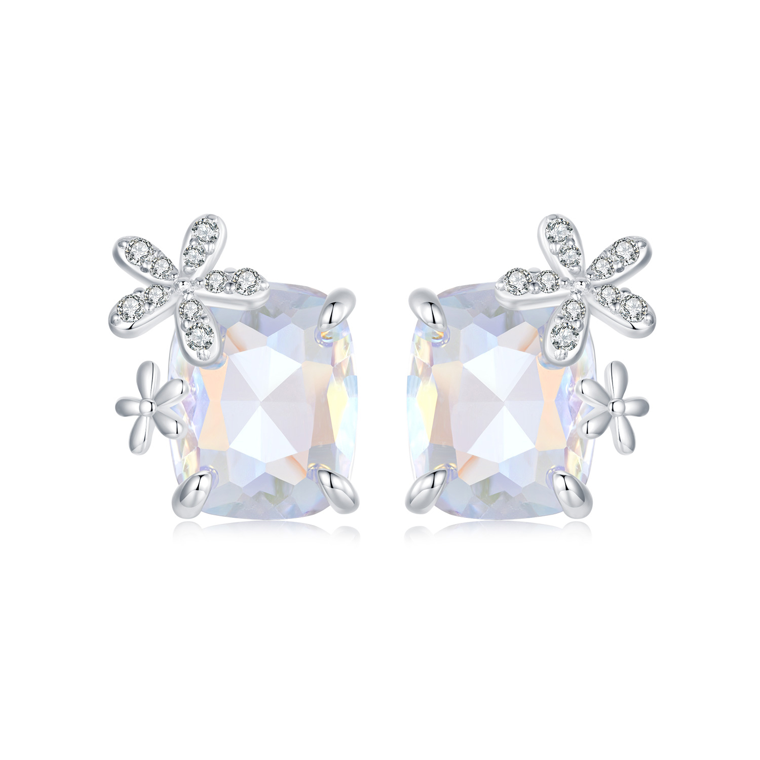 pendientes con piedra principal y diseño de flor de fantasía estilo pandora sce1724