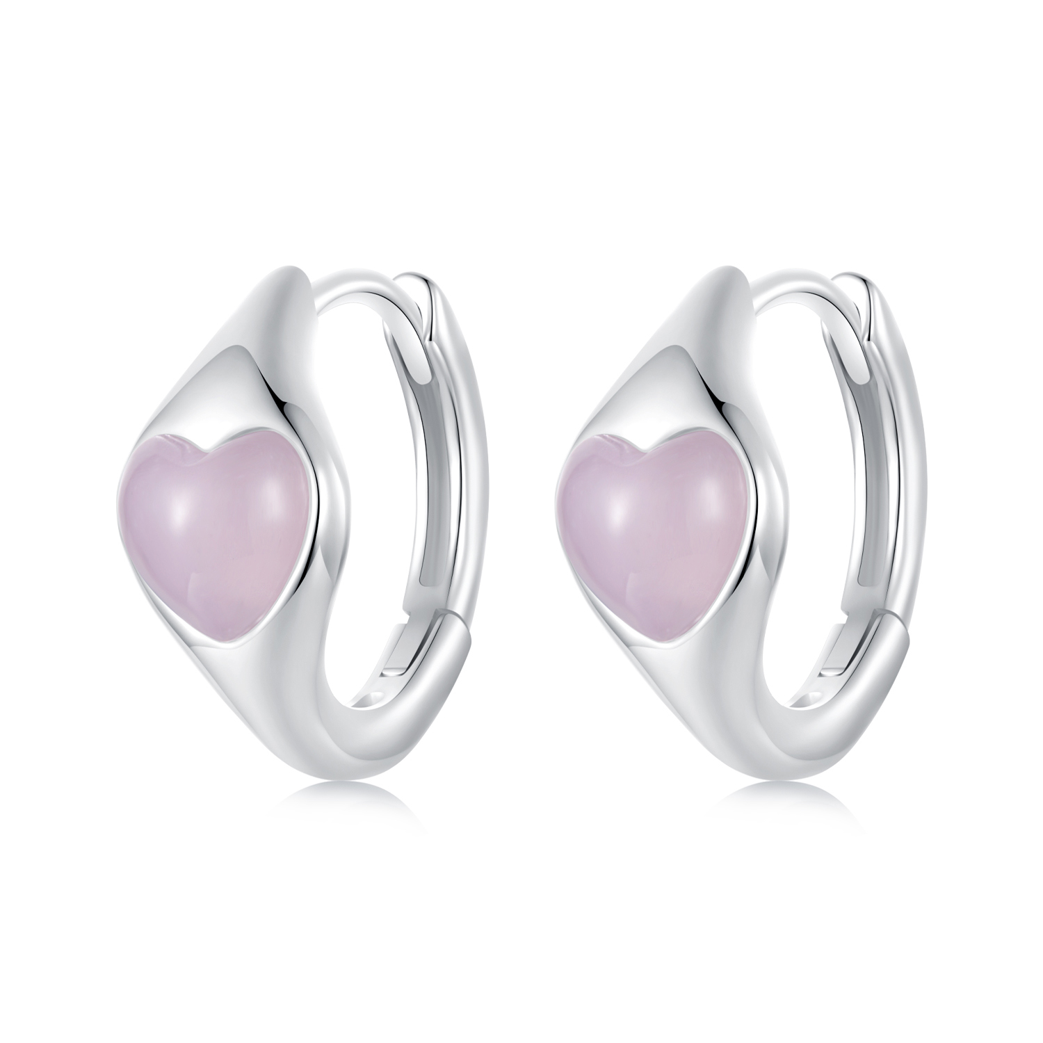 pendientes de corazón rosa estilo pandora bse1000
