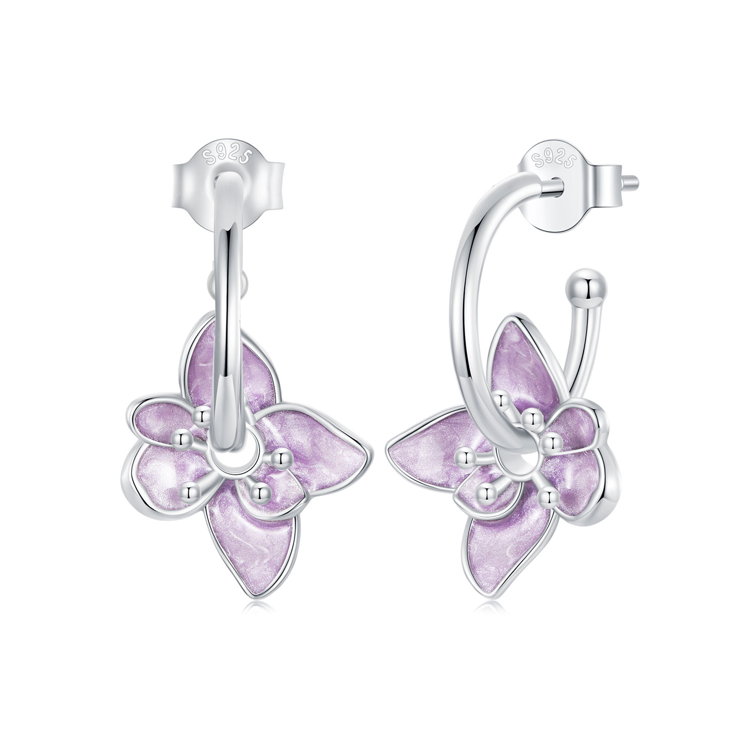 pendientes de flor morada estilo pandora bse976