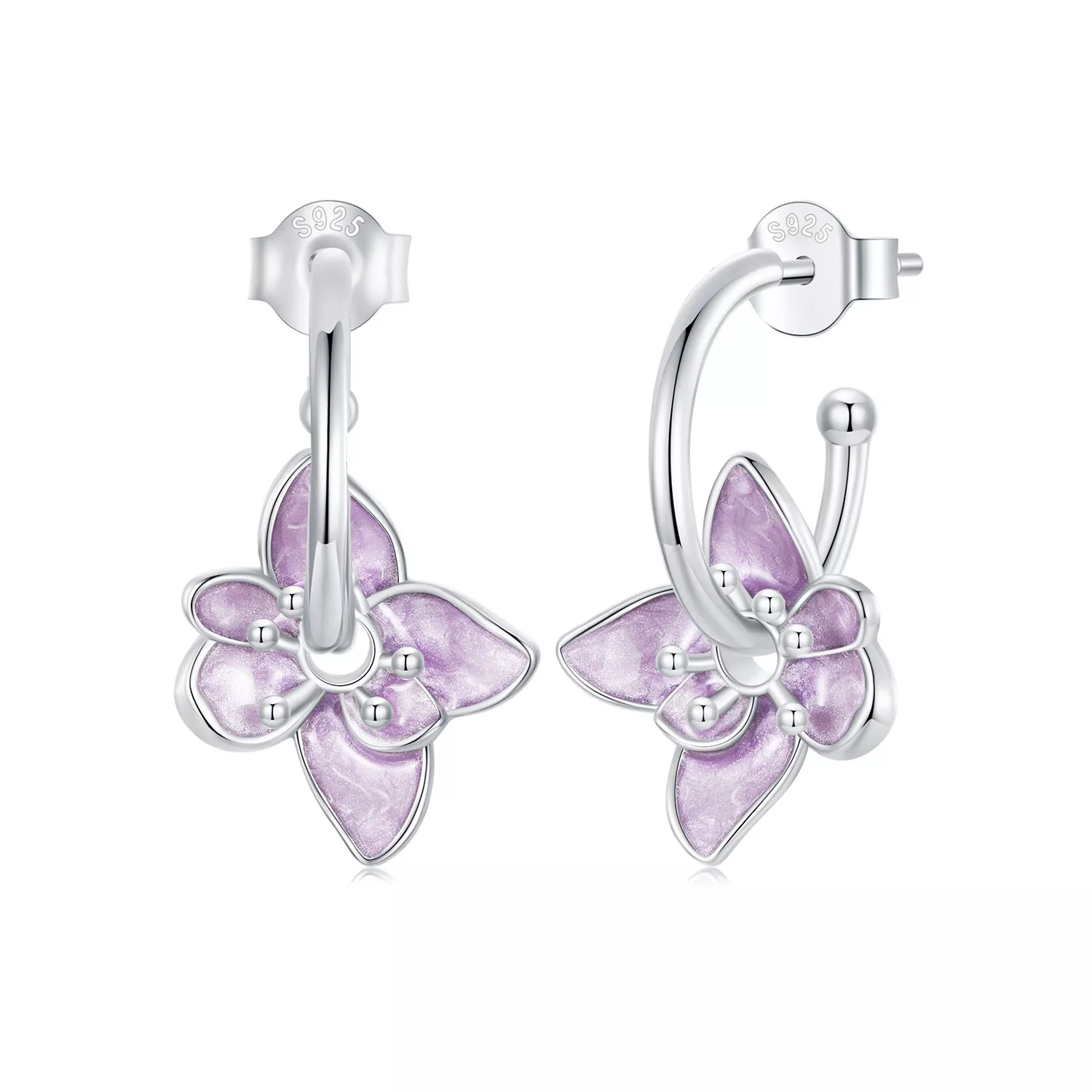 pendientes de flor morada estilo pandora bse976