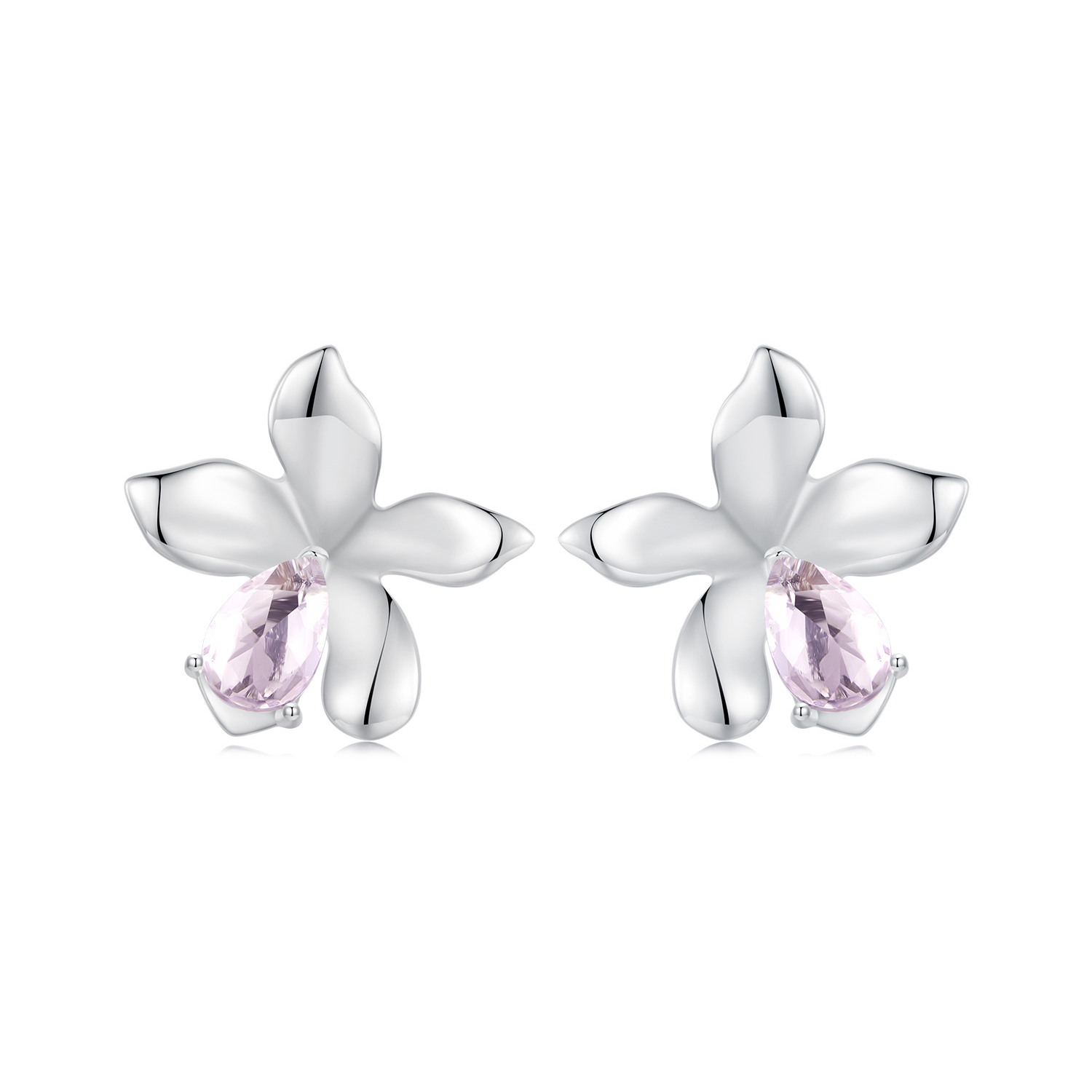 pendientes de flor rosa estilo pandora sce1723