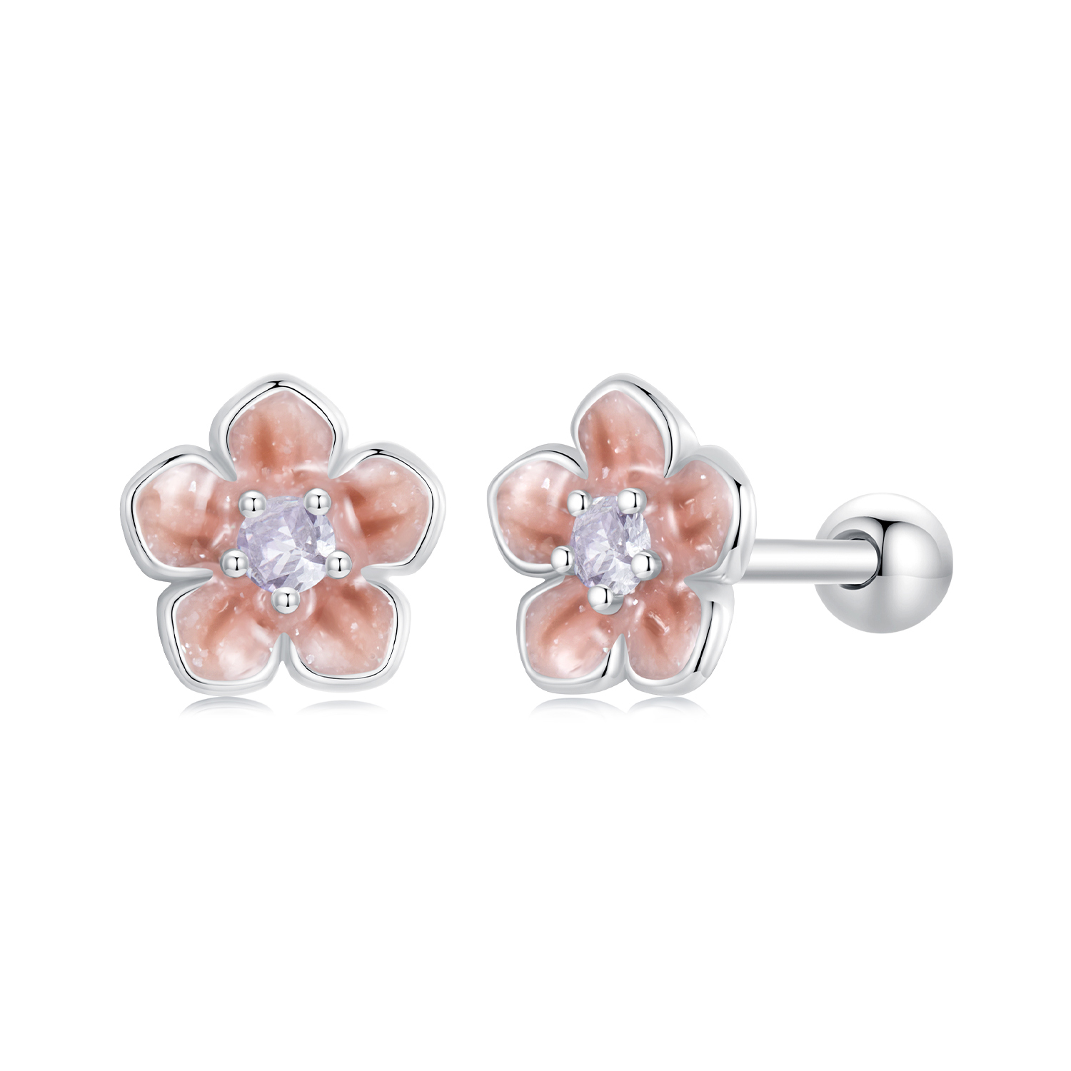pendientes románticos de flor de cerezo estilo pandora bse992