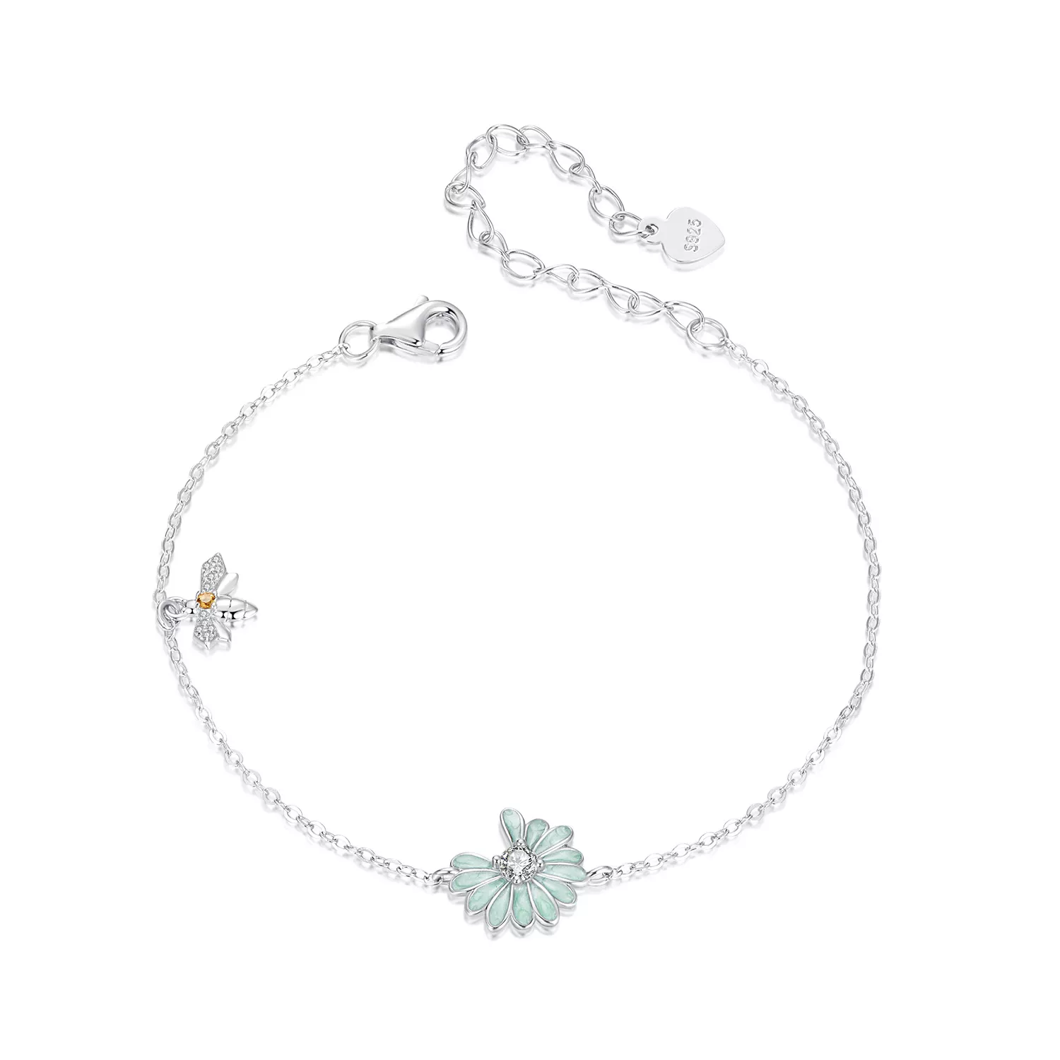 pulsera estilo pandora con margaritas y abejas scb270