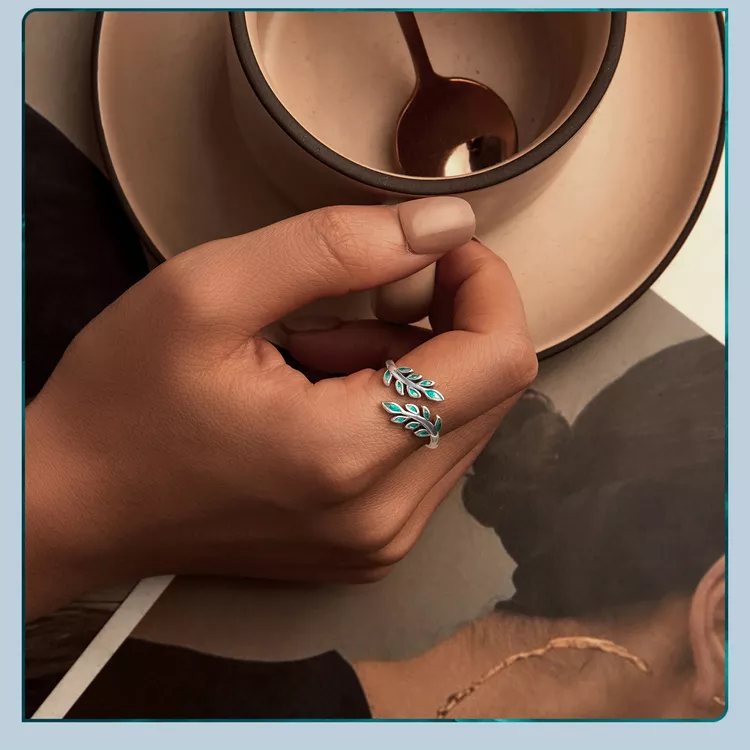 (imagen para) Anillo abierto con forma de hoja estilo PANDORA - BSR542-E - Ver 3