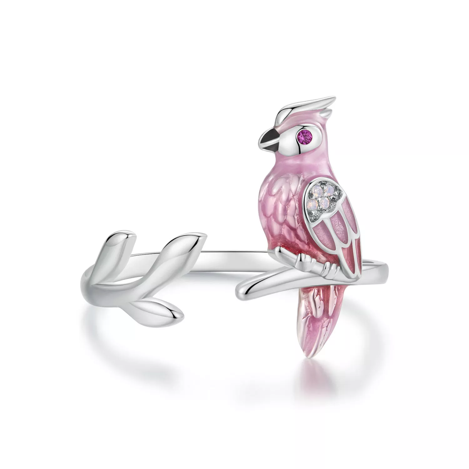 anillo abierto con loro rosa estilo pandora bsr551 e