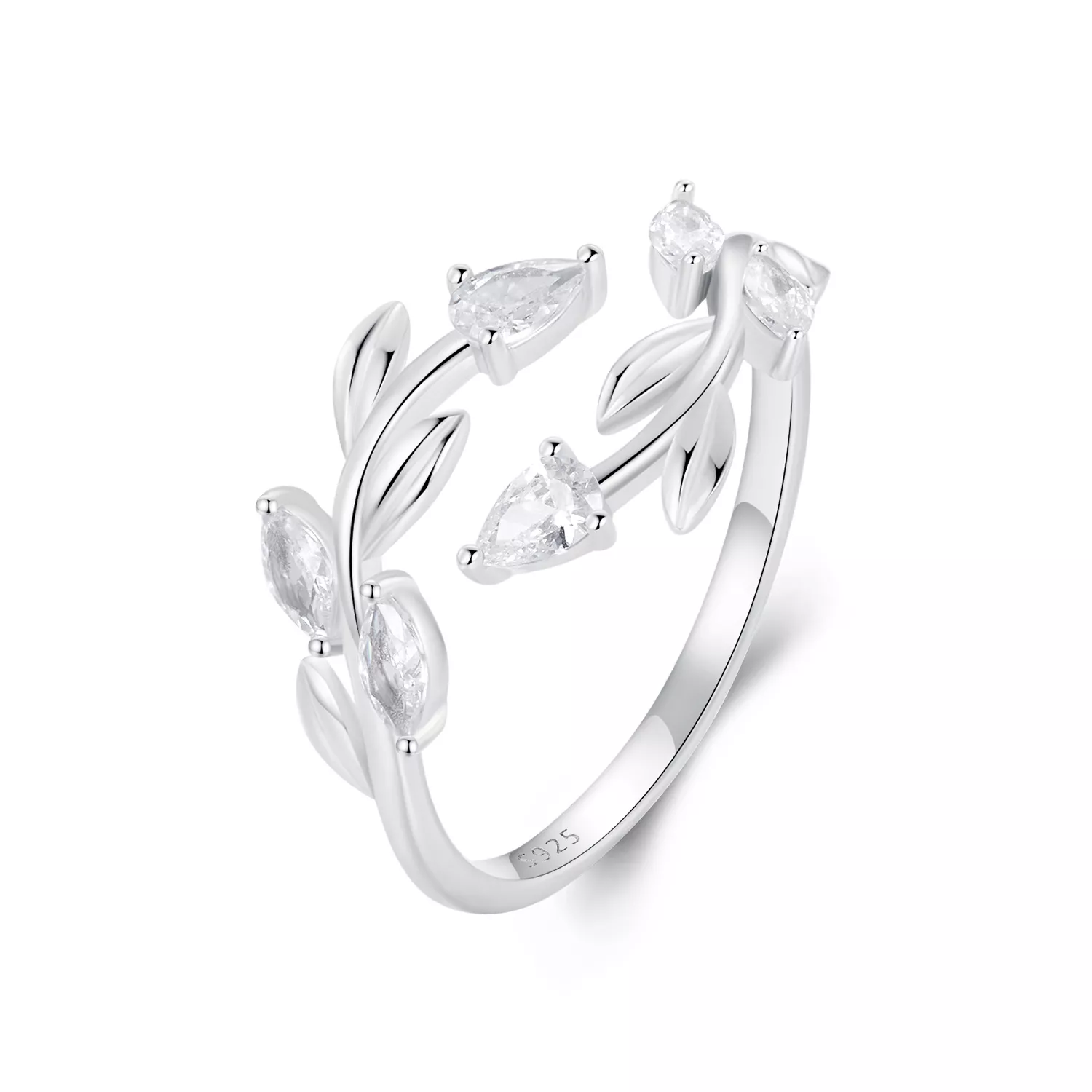 anillo abierto envolvente con forma de hoja estilo pandora bsr552 e