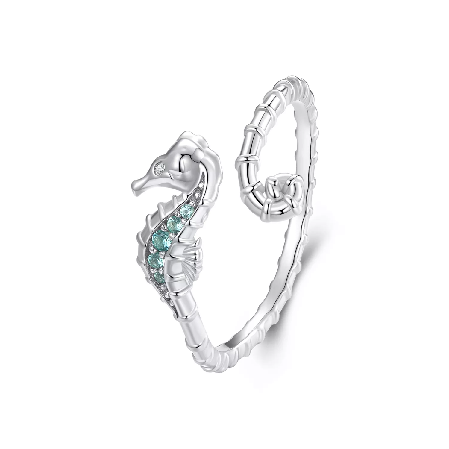 anillo abierto estilo pandora con caballito de mar bsr559 e