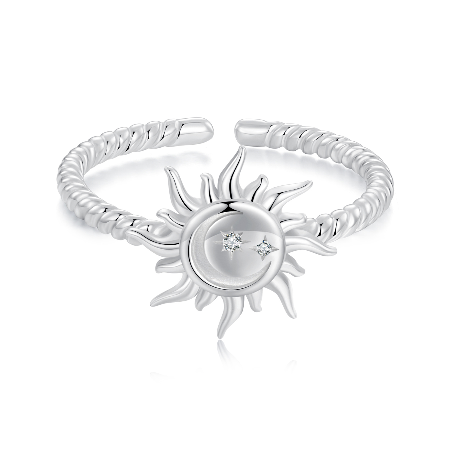 anillo abierto estilo pandora sol y luna scr1038 e