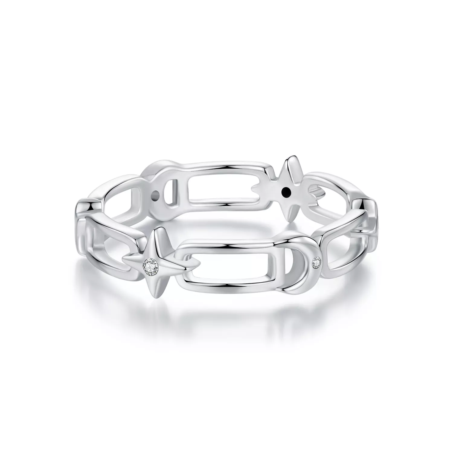 anillo de cadena con estrella y luna estilo pandora scr1043