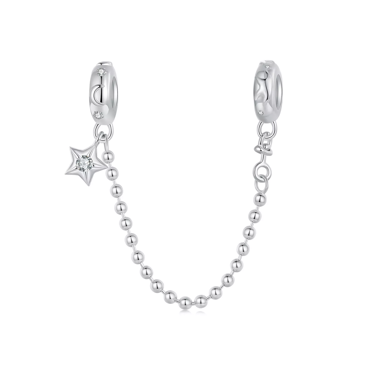 cadena de seguridad con cuentas de estrella y luna estilo pandora scc2840